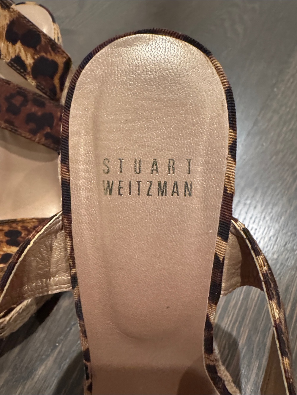 Stuart Weitzman Leopard-Pattern Brown Tan Wedge Sandal - Picture 3 of 9